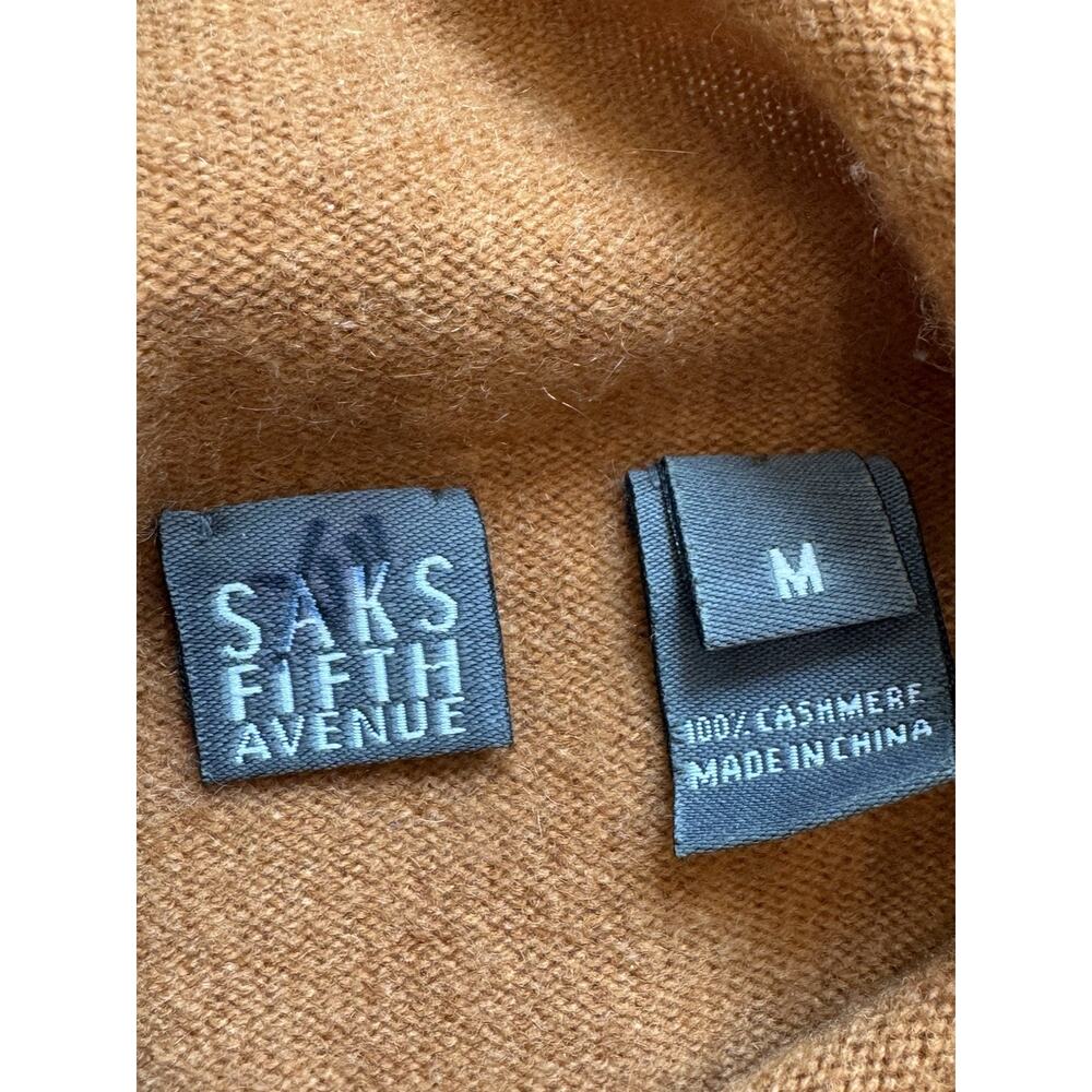 Saks Fifth Avenue 100% Cashmere Sweater Medium Burnt Orange Knit High Mock Neck - Picture 3 of 7